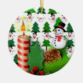 クリスマスサークルオーナメント、雪だるまキャンドル セラミックオーナメント (正面)