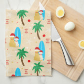 クリスマスサーフィンサンタドッグズキッチンタオル キッチンタオル (四つ折り)