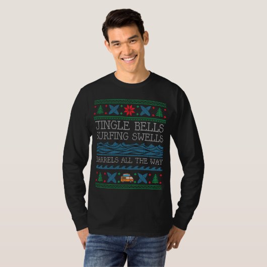 クリスマスサーフィンサーフボード醜いクリスマスクリスマス Tシャツ (正面フル)