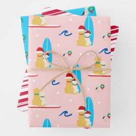 クリスマスサーフィンドッグズシーグルギフトラップセット3 ラッピングペーパーシート