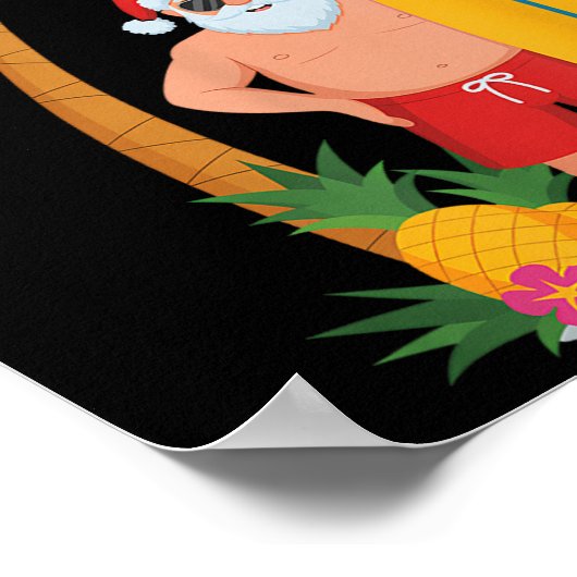 クリスマスサーフサンタビーチネバケーションサーフィン ポスター (角)