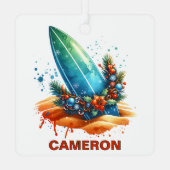 クリスマスサーフボード名前をカスタムする メタルオーナメント (裏面)