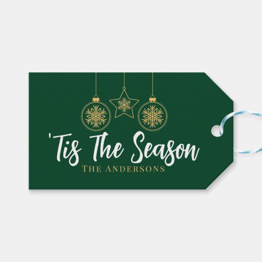 クリスマスザシーズングリーン金ゴールド、ホワイトファミリー ギフトタグ (正面(横))