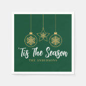 クリスマスザシーズングリーン金ゴールド、ホワイトファミリー スタンダードカクテルナプキン (正面)
