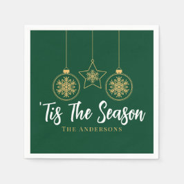 クリスマスザシーズングリーン金ゴールド、ホワイトファミリー スタンダードカクテルナプキン