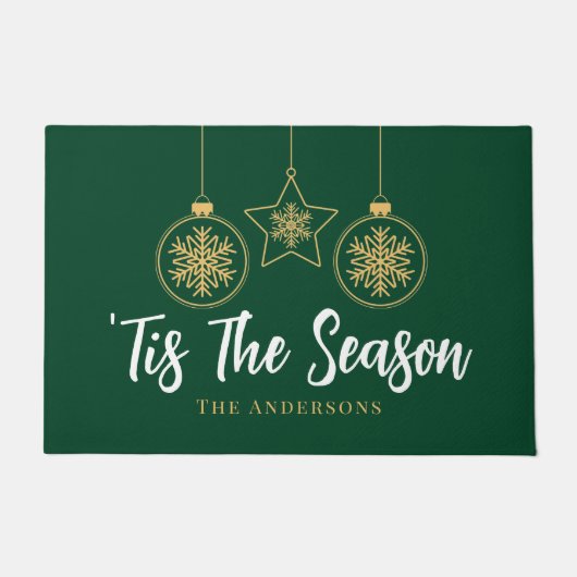 クリスマスザシーズングリーン金ゴールド、ホワイトファミリー ドアマット (正面)