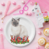 クリスマスシアメネコの水彩 ペーパープレート (パーティー)