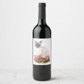 クリスマスシアメネコの水彩 ワインラベル (正面)