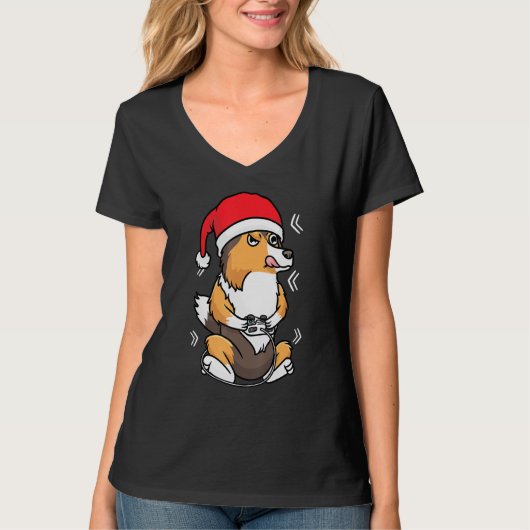 クリスマスシェットランドシェプドッグシェットランド・ シープドッグドッグゲーマービデオ Tシャツ (正面)