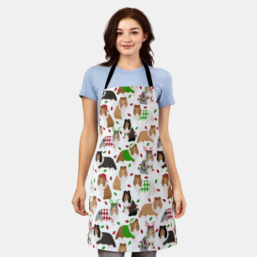 クリスマスシェットランド・ シープドッグシェットランドシェプドッグエプロン エプロン (着用した状態)