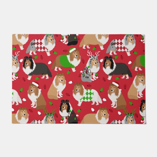 クリスマスシェットランド・ シープドッグシェトランドシェプドッグ ドアマット (正面)