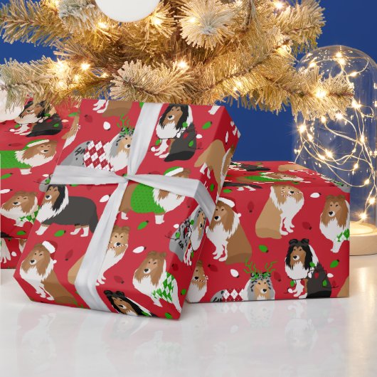 クリスマスシェットランド・ シープドッグシェトランドシェプドッグ ラッピングペーパー (クリスマス)