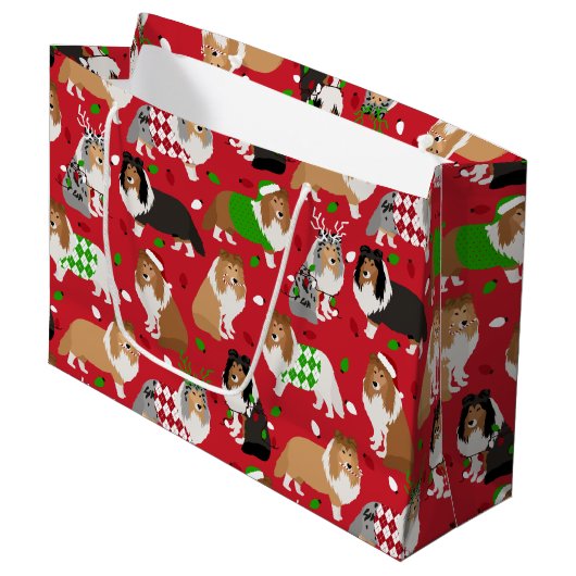 クリスマスシェットランド・ シープドッグシェトランドシェプドッグ ラージペーパーバッグ (正面アングル)