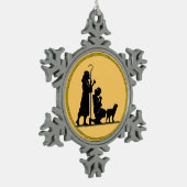 クリスマスシェパードのシルエット スノーフレークピューターオーナメント (左)