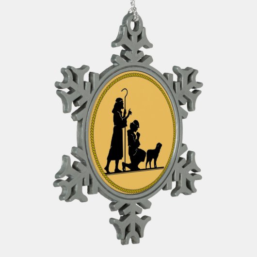 クリスマスシェパードのシルエット スノーフレークピューターオーナメント (左)