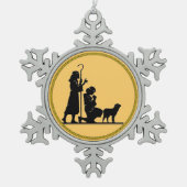 クリスマスシェパードのシルエット スノーフレークピューターオーナメント (正面)