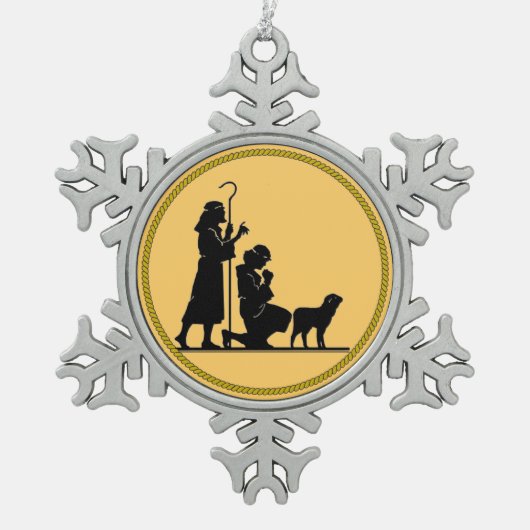 クリスマスシェパードのシルエット スノーフレークピューターオーナメント (正面)