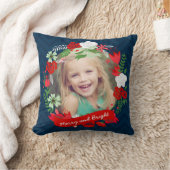 クリスマスシェブロンフローラリース写真パーソナライズされた クッション (ブランケット)