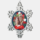 クリスマスシェブロンフローラリース写真パーソナライズされた スノーフレークピューターオーナメント (右)