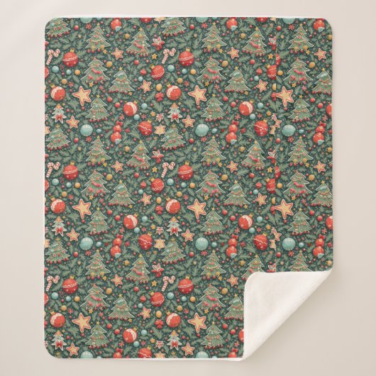 クリスマスシェラパターン（の模様が）あるパ毛布 シェルパブランケット (正面)