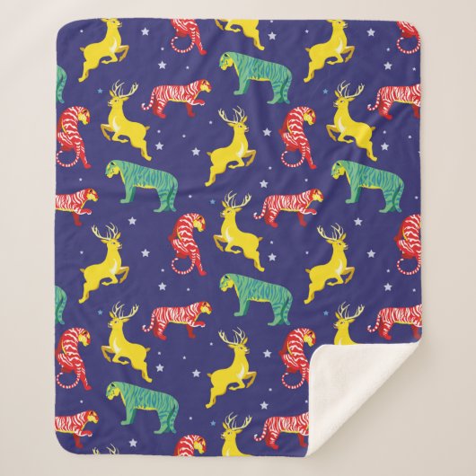 クリスマスシカとトラ。色の傾向！_ シェルパブランケット (正面)