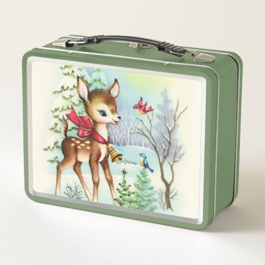 クリスマスシカの名前を付け加えるビンテージ メタルランチボックス (裏面)
