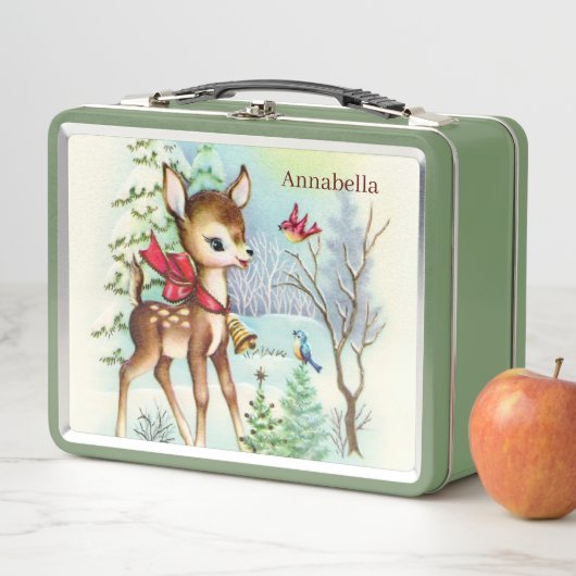 クリスマスシカの名前を付け加えるビンテージ メタルランチボックス (インサイチュ)