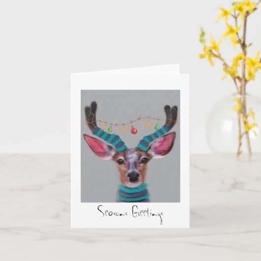 クリスマスシカ カード (黄色い花)