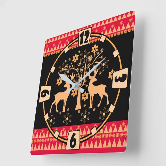 クリスマスシカ スクエア壁時計 (傾斜)