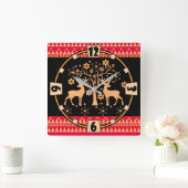 クリスマスシカ スクエア壁時計 (ホーム)