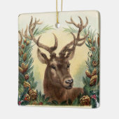 クリスマスシカ、松のコーン冠、赤い緑の宝石 セラミックオーナメント (左)