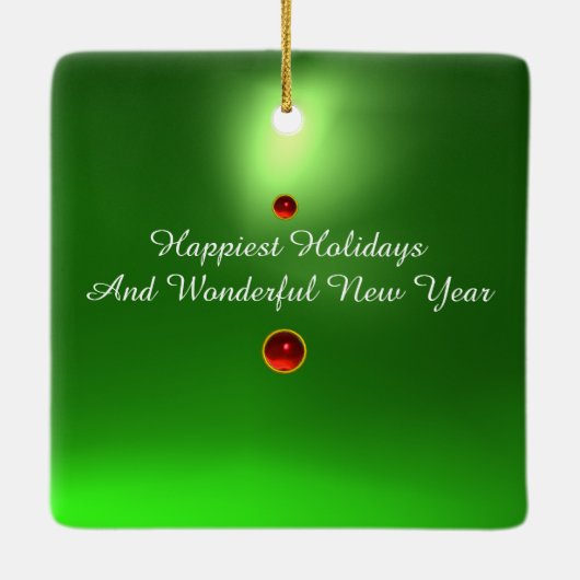 クリスマスシカ、松のコーン冠、赤い緑の宝石 セラミックオーナメント (裏面)