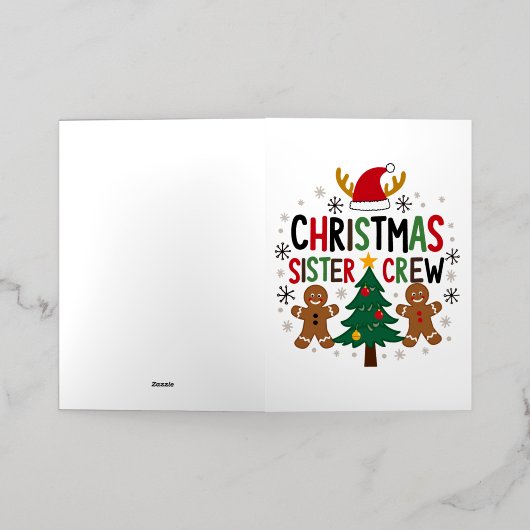 クリスマスシスタークルーフェスティバルジンジャーブレッドフレンズ 箔グリーティングカード (外側レイダウン)