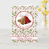 クリスマスシスター、ベル、ホリーグリーティングカード カード (黄色い花)