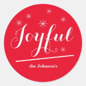 クリスマスシックなスクリプト名シンプルうれしそうな赤 ラウンドシール (正面)