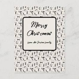 クリスマスシックなブラッククリームキャットファミリーホリデーカード ポストカード
