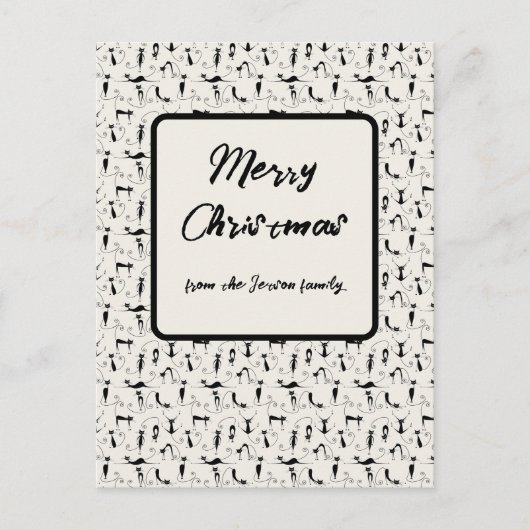 クリスマスシックなブラッククリームキャットファミリーホリデーカード ポストカード (正面)