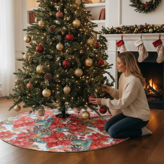 クリスマスシックモダンフェスティバルウォーターカラーフローラ ブラッシュドポリエステルツリースカート