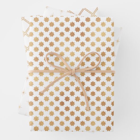 クリスマスシック金ゴールドホワイトスター抽象芸術パターン ラッピングペーパーシート (インサイチュ)