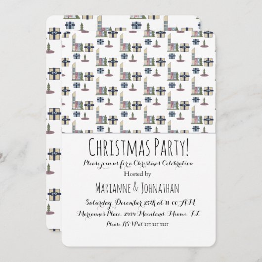 クリスマスシティプレゼントホリデーツリーズワークパーティー 招待状 (正面/裏面)