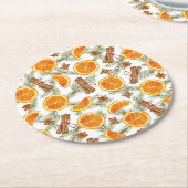クリスマスシトラスのオレンジとスパイス ラウンドペーパーコースター (アングル)