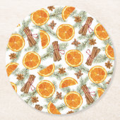 クリスマスシトラスのオレンジとスパイス ラウンドペーパーコースター (正面)