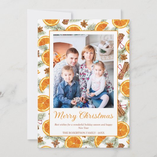 クリスマスシトラスのスパイス冬の緑の写真 シーズンカード (正面)