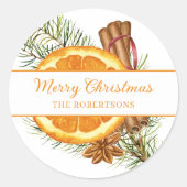 クリスマスシトラススパイスホリデーオレンジスライス ラウンドシール (正面)