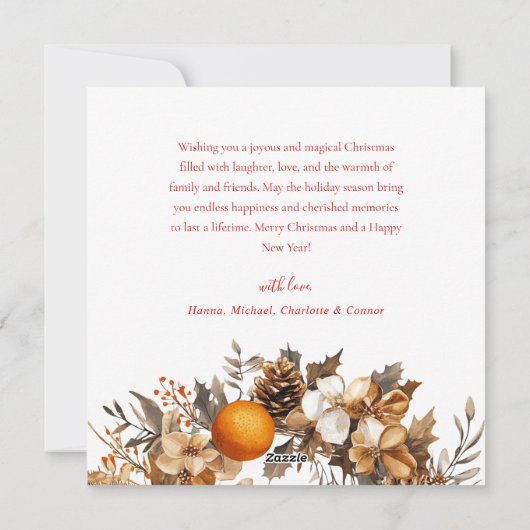 クリスマスシトラスリース乾燥オレンジエレガント シーズンカード (裏面)