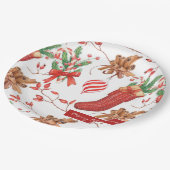 クリスマスシナモンとペパーミントパターン ペーパープレート (アングル)