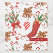 クリスマスシナモンとペパーミントパターン ワインラベル (シングルラベル)