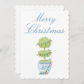 クリスマスシノワズリーギフトラベルとトピアリーアート シーズンカード (正面/裏面)