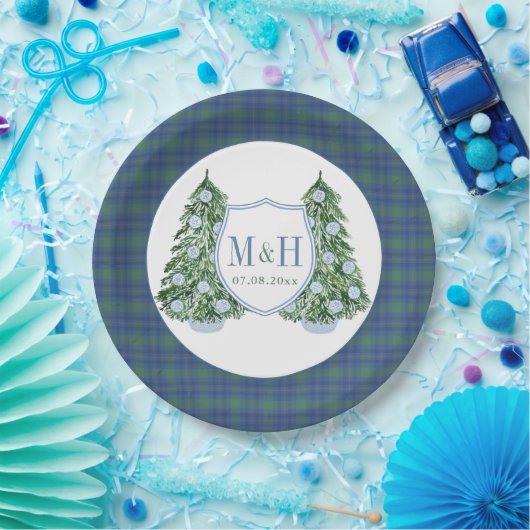 クリスマスシノワセリーシックモノグラムウェディングシャワー ペーパープレート (パーティー)