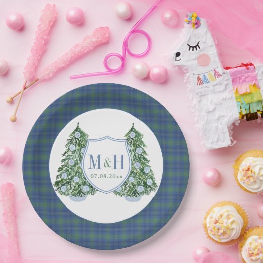 クリスマスシノワセリーシックモノグラムウェディングシャワー ペーパープレート (パーティー)